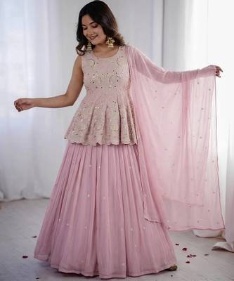 Pink Peplum top with skirt and dupatta set 1