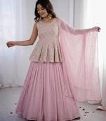 Pink Peplum top with skirt and dupatta set