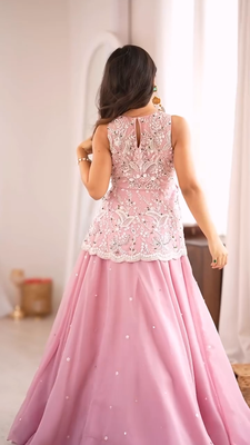 Pink Peplum top with skirt and dupatta set 2