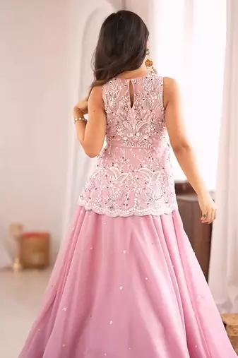 Pink Peplum top with skirt and dupatta set