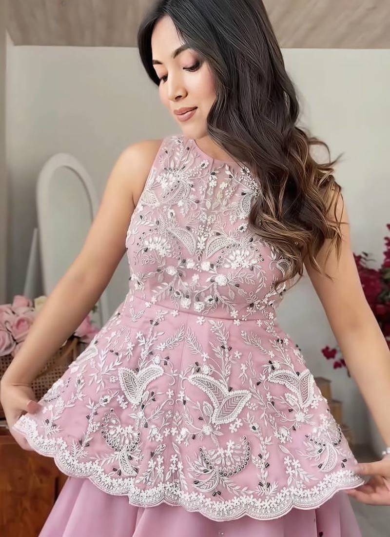 Pink Peplum top with skirt and dupatta set