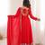 Red Embroidered Georgette Anarkali Suit Set with Pant and Dupatta