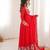Red Embroidered Georgette Anarkali Suit Set with Pant and Dupatta