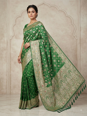green silk bandhani saree  1
