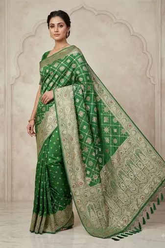 green silk bandhani saree 