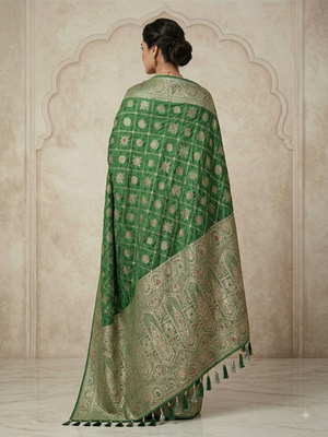 green silk bandhani saree  3