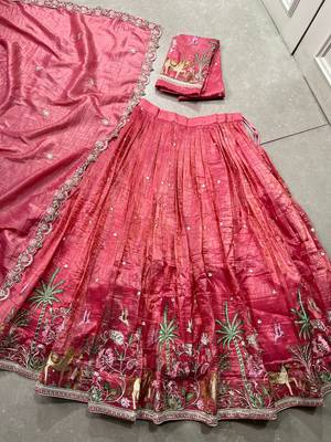 pink thread work silk lehenga choli 7