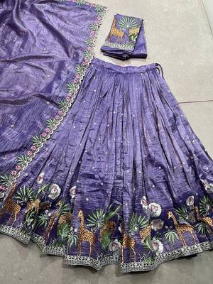 lavender Women's Gold Crush With Sequins and Thread Embroidery Lehenga Choli 6