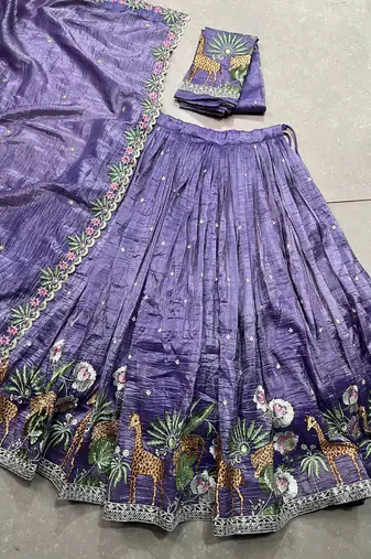 lavender Women's Gold Crush With Sequins and Thread Embroidery Lehenga Choli