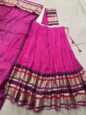 Raani pink Chanderi Plain Chaniya Choli with Rich Zari Weaving- Full Stitched Free Size 6