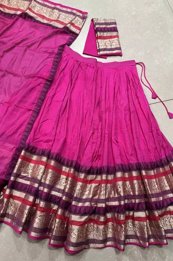 Raani pink Chanderi Plain Chaniya Choli with Rich Zari Weaving- Full Stitched Free Size