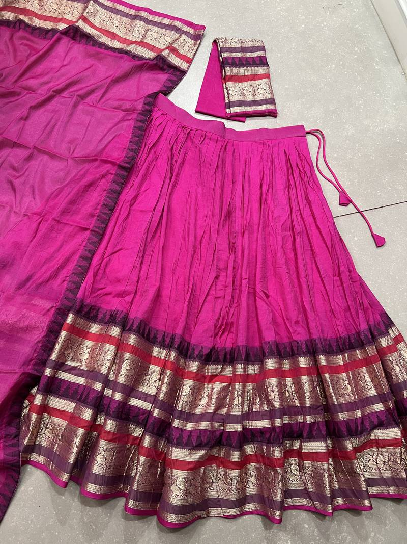 Raani pink Chanderi Plain Chaniya Choli with Rich Zari Weaving- Full Stitched Free Size