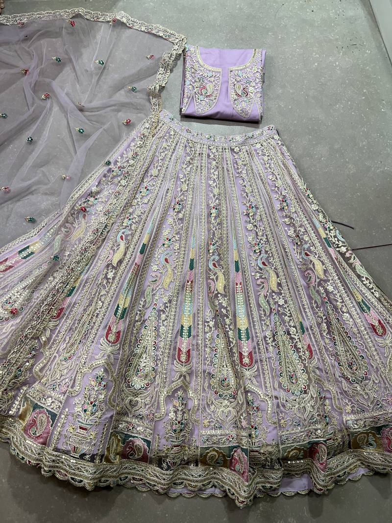 Bridal Wear Heavy Embroidered Net Lehenga Choli Set with Sequins