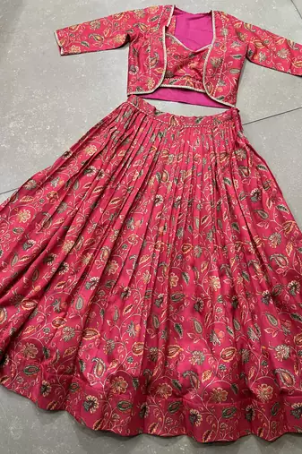 Pink Tussar silk blend Lace Touch Up free size Lehenga Choli