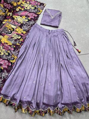 lavender sequins vichitra silk embroidery kalamkari border 6