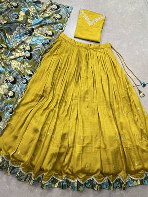 yellow sequins vichitra silk embroidery kalamkari border 6