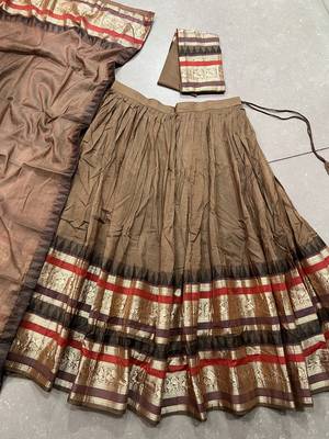 Brown Chanderi Plain Chaniya Choli with Rich Zari Weaving - Full Stitched Free Size 6