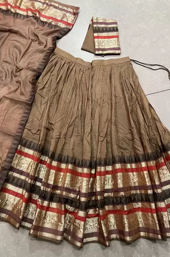 Brown Chanderi Plain Chaniya Choli with Rich Zari Weaving - Full Stitched Free Size