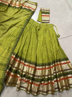 Green Chanderi Plain Chaniya Choli with Rich Zari Weaving - Full Stitched Free Size 6
