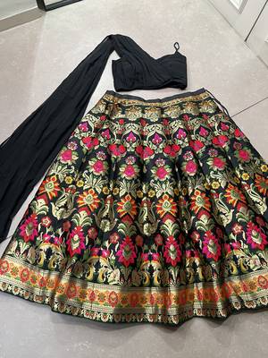 black banarasi silk blend chaniya choli with zari weaving work 6