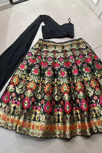 Black Banarasi silk blend Zari Weaving in Chaniya Choli