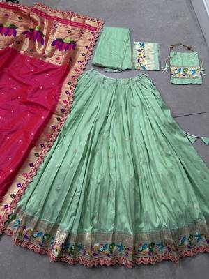 green jacquard silk chaniya choli with zari work 6