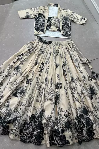 cream Women's Tussar Silk With Floral Print Cord-Set