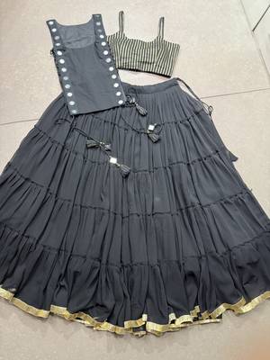 black mirror work marble fabric navratri lehenga with koti  5