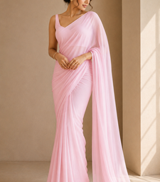Baby pink ready to drape saree with unstitched blouse