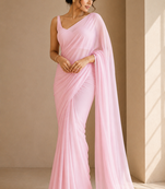 Baby pink ready to drape saree with unstitched blouse