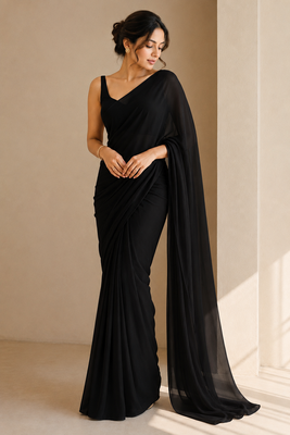 Black ready to drape saree with unstitched blouse 1