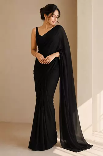 Black ready to drape saree with unstitched blouse