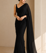 Black ready to drape saree with unstitched blouse