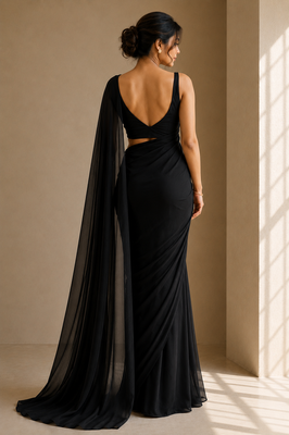 Black ready to drape saree with unstitched blouse 3