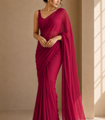 Cherry maroon ready to drape saree with unstitched blouse
