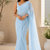 Powder blue ready to drape saree with unstitched blouse