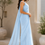 Powder blue ready to drape saree with unstitched blouse