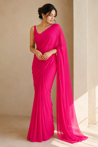 Rani ready to drape saree with unstitched blouse