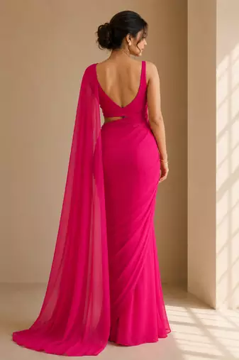 Rani ready to drape saree with unstitched blouse