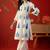 White blue printed pure cotton a-line kurta set