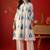 White blue printed pure cotton a-line kurta set