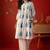 White blue printed pure cotton a-line kurta set