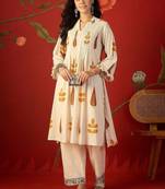 White orange printed pure cotton a-line kurta set