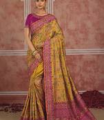 Mustard yellow silk blend saree with intricate zari & meenakari weaving
