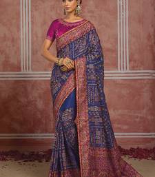 Royal blue silk blend saree with intricate zari & meenakari weaving