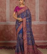 Royal blue silk blend saree with intricate zari & meenakari weaving