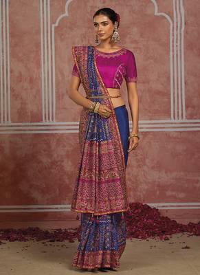 Royal blue silk blend saree with intricate zari & meenakari weaving 2