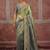 Pistachio green & grey embroidered silk blend saree