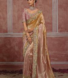 Golden & pink embroidered silk blend saree