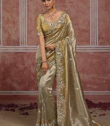 Silver & gold embroidered silk blend saree
